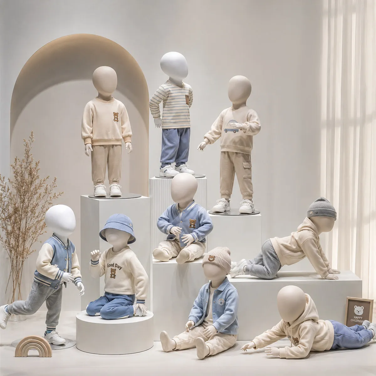 Baby Clothing High End - Hochwertiger Kinderbekleidungsgeschäft-Schaufensterpuppen-Display für Babymodelle, sitzende Ganzkörper-Kinderpuppe.