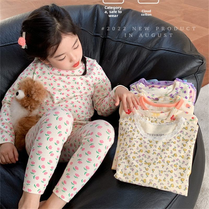 Baby Clothing Dividers - 2026 Kinder-Sets Samt-Pyjama-Set mit Blumenmuster Langarm
